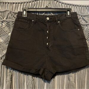 Pacsun Womens 29 Black High Rise Rolled Short Button Fly Cuffed Flat Front